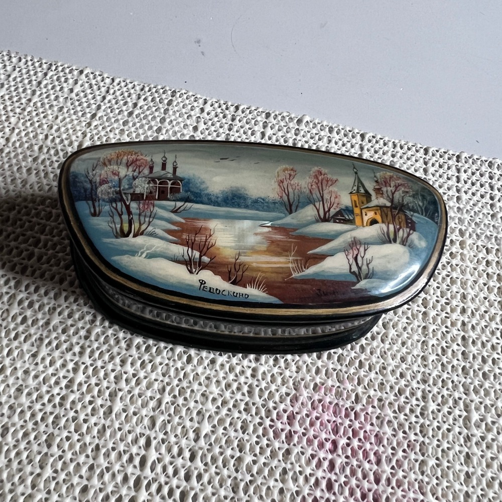 Fedoskino Russian Lacquer Box Winter Evening Hand Painted Landscape 2004 Signed